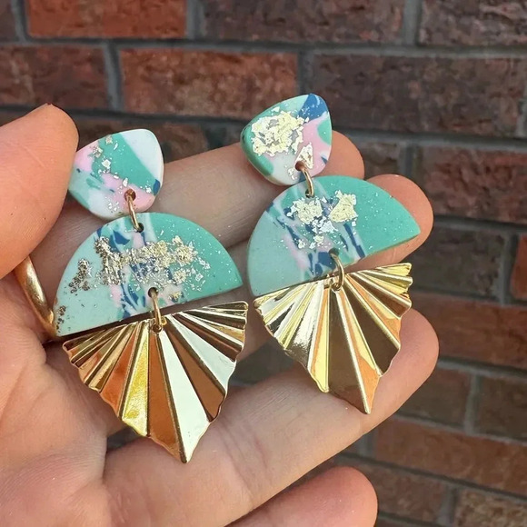 Blue Marble Gold Earrings - Picture 4 of 6